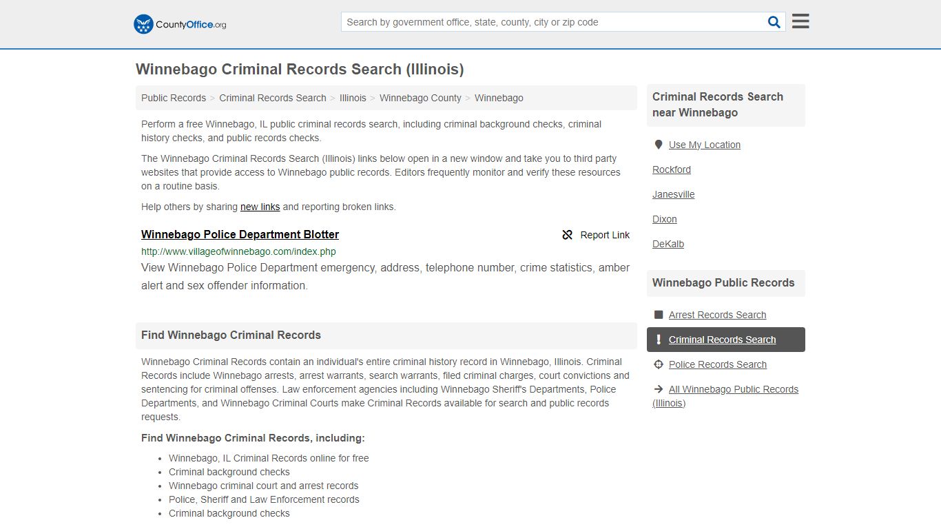 Winnebago Criminal Records Search (Illinois) - County Office